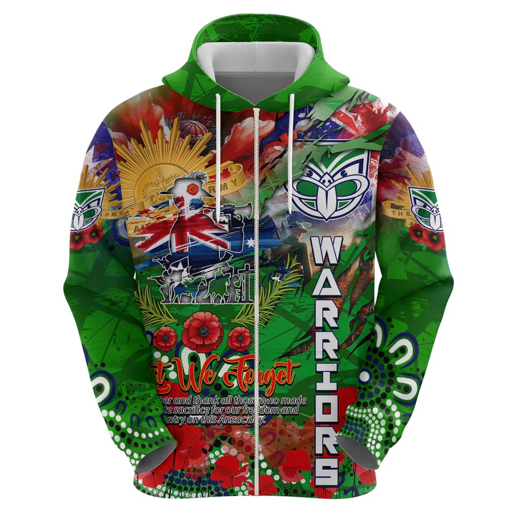 Personalised New Zealand Warriors ANZAC Zip Hoodie Scratch Style DT02