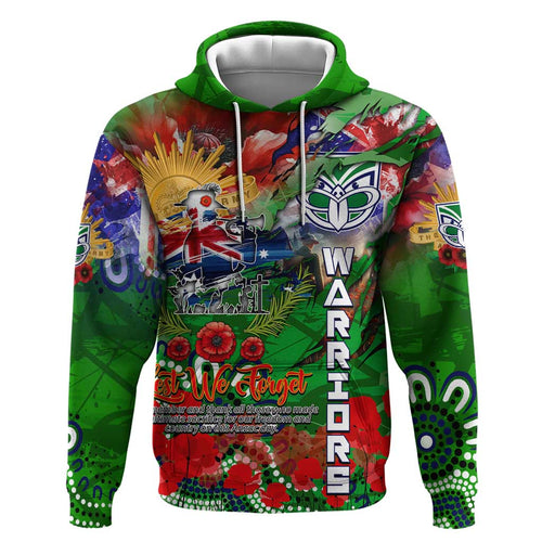 Personalised New Zealand Warriors ANZAC Zip Hoodie Scratch Style DT02