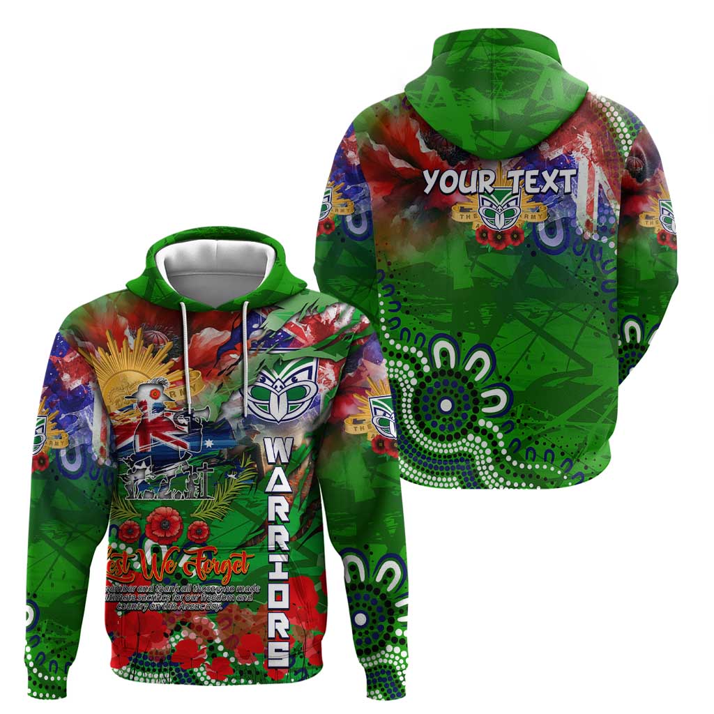 Personalised New Zealand Warriors ANZAC Zip Hoodie Scratch Style DT02