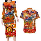 Personalised Australia Rugby Tigers ANZAC Couples Matching Long Sleeve Bodycon Dress and Hawaiian Shirt Wests Scratch Style