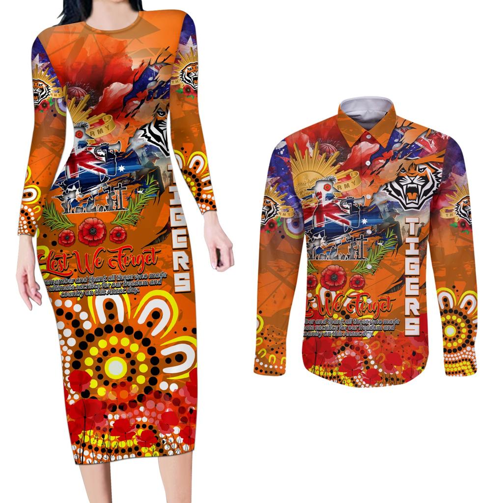 Personalised Australia Rugby Tigers ANZAC Couples Matching Long Sleeve Bodycon Dress and Long Sleeve Button Shirt Wests Scratch Style