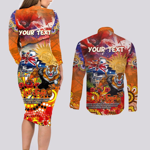 Personalised Australia Rugby Tigers ANZAC Couples Matching Long Sleeve Bodycon Dress and Long Sleeve Button Shirt Wests Scratch Style