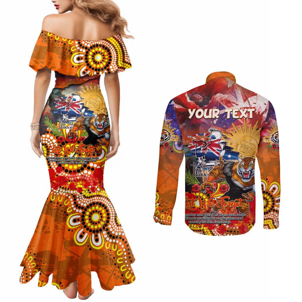 Personalised Australia Rugby Tigers ANZAC Couples Matching Mermaid Dress and Long Sleeve Button Shirt Wests Scratch Style