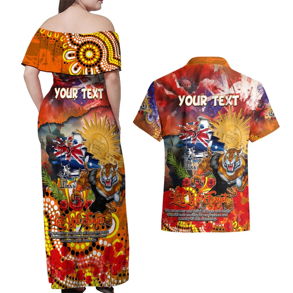 Personalised Australia Rugby Tigers ANZAC Couples Matching Off Shoulder Maxi Dress and Hawaiian Shirt Wests Scratch Style