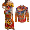 Personalised Australia Rugby Tigers ANZAC Couples Matching Off Shoulder Maxi Dress and Long Sleeve Button Shirt Wests Scratch Style