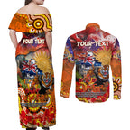 Personalised Australia Rugby Tigers ANZAC Couples Matching Off Shoulder Maxi Dress and Long Sleeve Button Shirt Wests Scratch Style