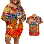 Personalised Australia Rugby Tigers ANZAC Couples Matching Off Shoulder Short Dress and Hawaiian Shirt Wests Scratch Style