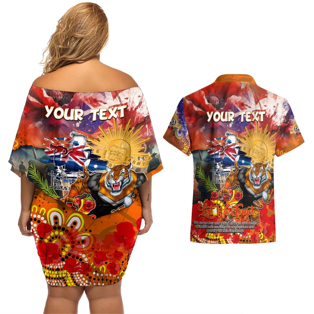 Personalised Australia Rugby Tigers ANZAC Couples Matching Off Shoulder Short Dress and Hawaiian Shirt Wests Scratch Style