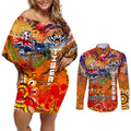 Personalised Australia Rugby Tigers ANZAC Couples Matching Off Shoulder Short Dress and Long Sleeve Button Shirt Wests Scratch Style