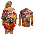 Personalised Australia Rugby Tigers ANZAC Couples Matching Off Shoulder Short Dress and Long Sleeve Button Shirt Wests Scratch Style