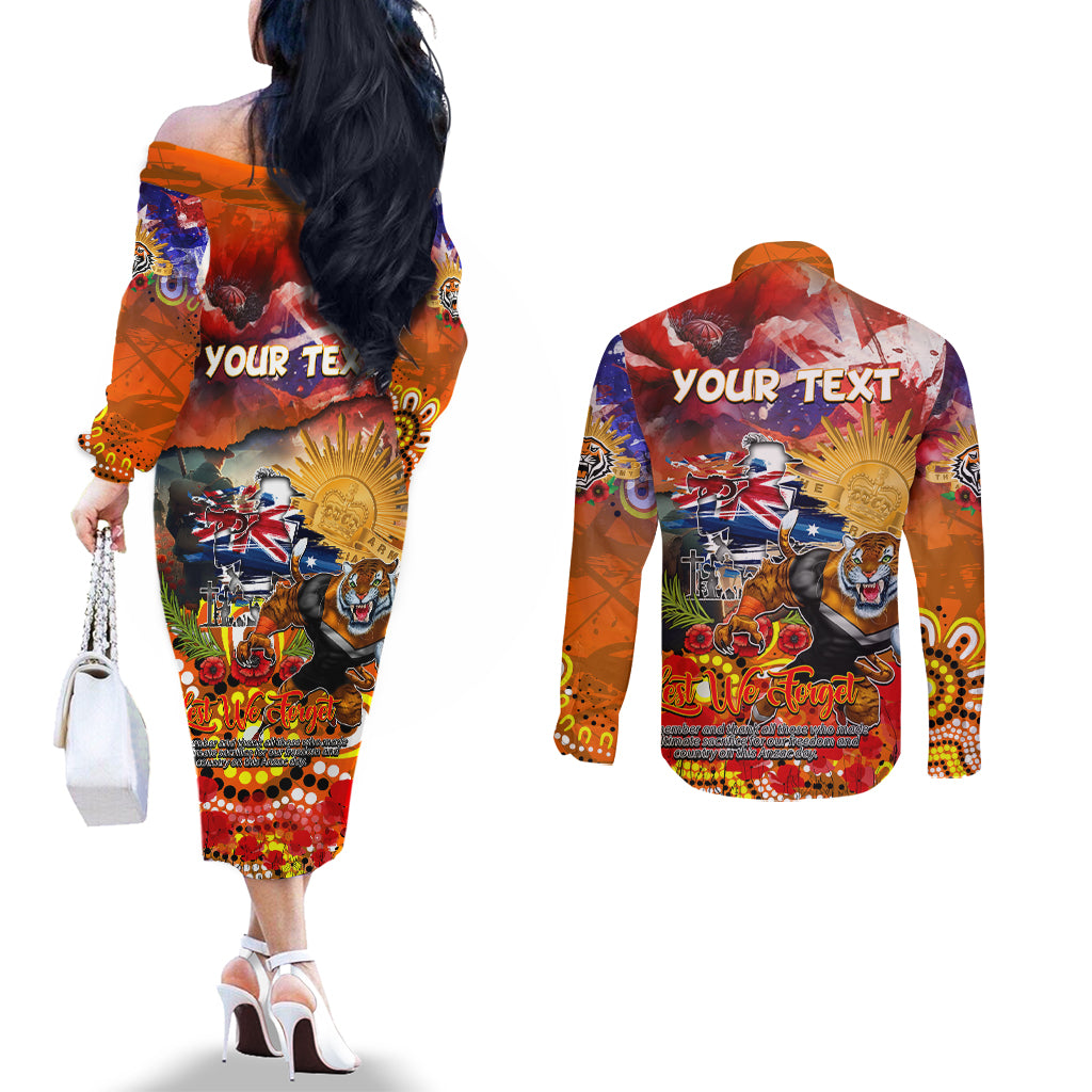 Personalised Australia Rugby Tigers ANZAC Couples Matching Off The Shoulder Long Sleeve Dress and Long Sleeve Button Shirt Wests Scratch Style