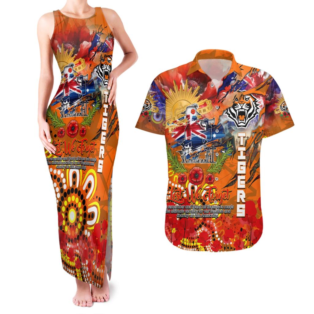 Personalised Australia Rugby Tigers ANZAC Couples Matching Tank Maxi Dress and Hawaiian Shirt Wests Scratch Style