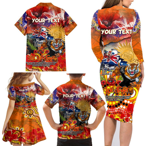 Personalised Australia Rugby Tigers ANZAC Family Matching Long Sleeve Bodycon Dress and Hawaiian Shirt Wests Scratch Style
