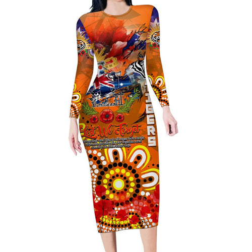 Personalised Australia Rugby Tigers ANZAC Family Matching Long Sleeve Bodycon Dress and Hawaiian Shirt Wests Scratch Style