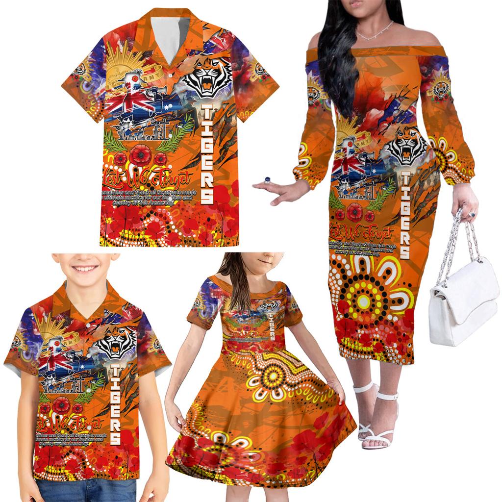 Personalised Australia Rugby Tigers ANZAC Family Matching Off The Shoulder Long Sleeve Dress and Hawaiian Shirt Wests Scratch Style