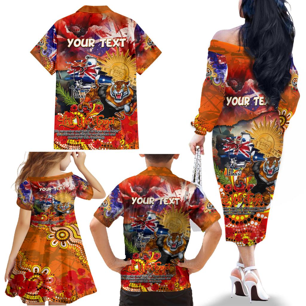 Personalised Australia Rugby Tigers ANZAC Family Matching Off The Shoulder Long Sleeve Dress and Hawaiian Shirt Wests Scratch Style