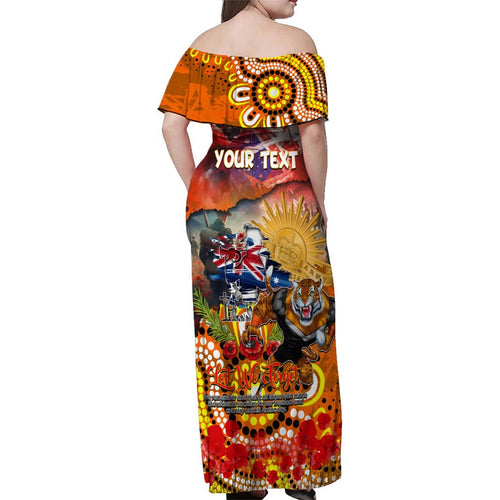 Personalised Australia Rugby Tigers ANZAC Family Matching Off Shoulder Maxi Dress and Hawaiian Shirt Wests Scratch Style