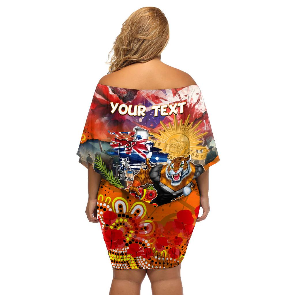 Personalised Australia Rugby Tigers ANZAC Family Matching Off Shoulder Short Dress and Hawaiian Shirt Wests Scratch Style