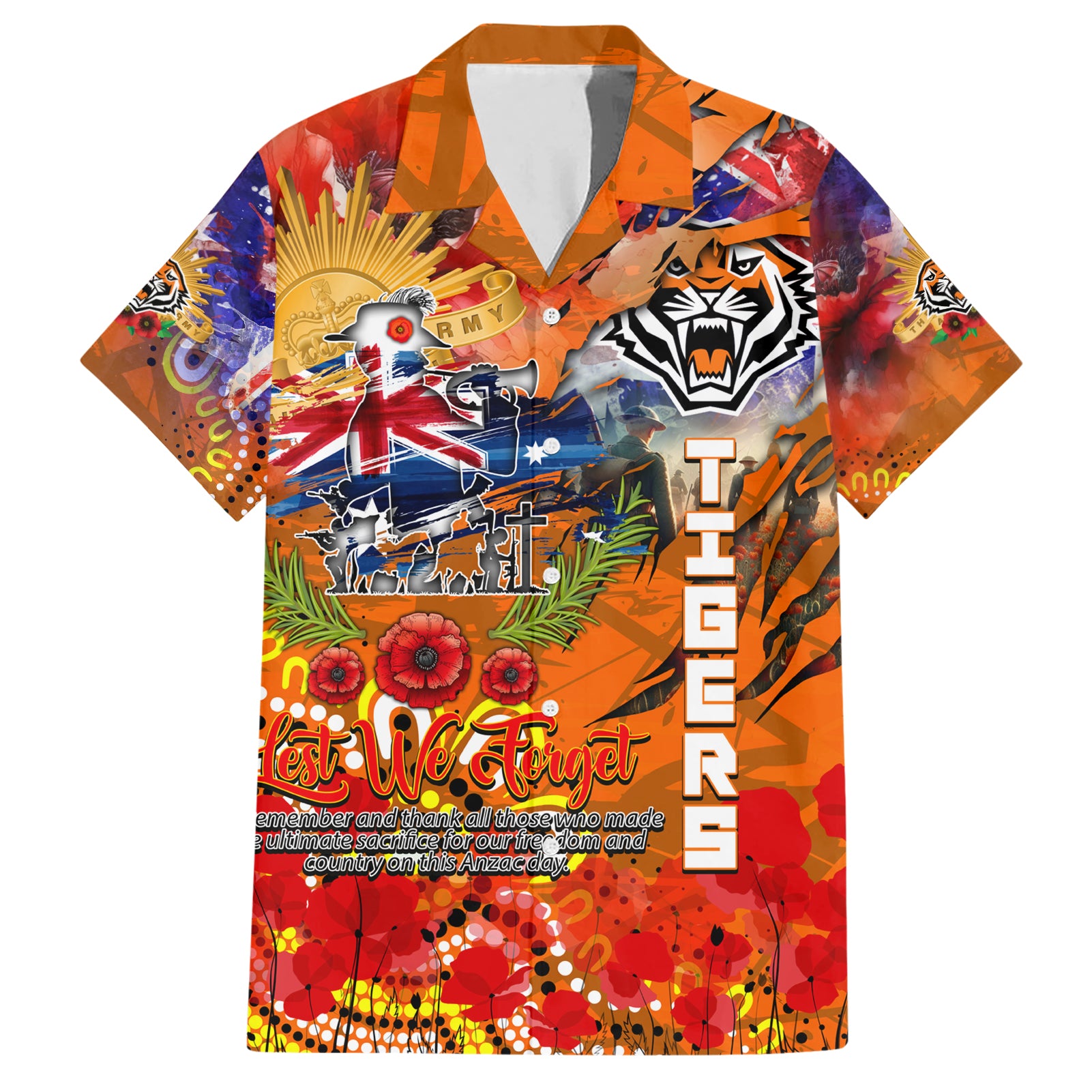 Personalised Australia Rugby Tigers ANZAC Hawaiian Shirt Wests Scratch Style