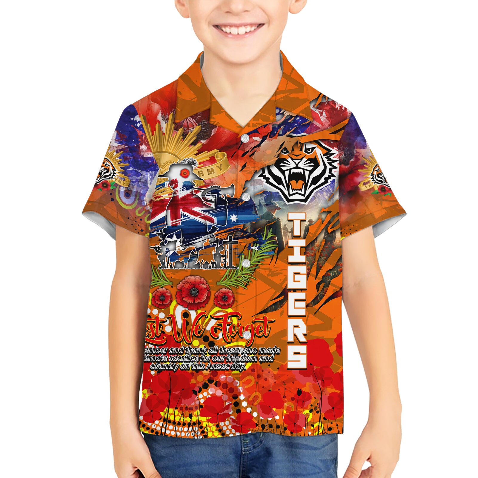Personalised Australia Rugby Tigers ANZAC Hawaiian Shirt Wests Scratch Style