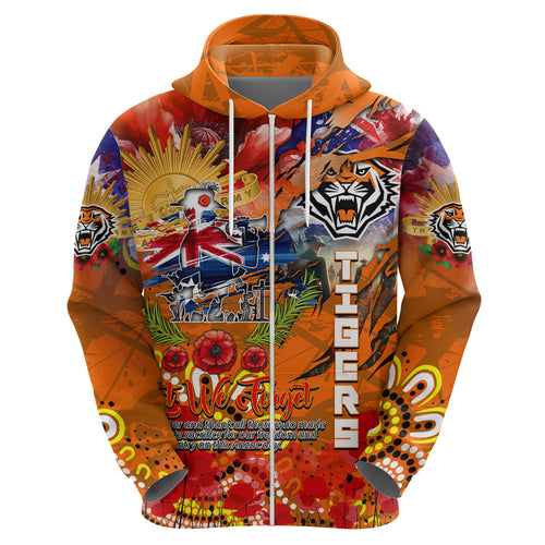 Personalised Australia Rugby Tigers ANZAC Hoodie Wests Scratch Style