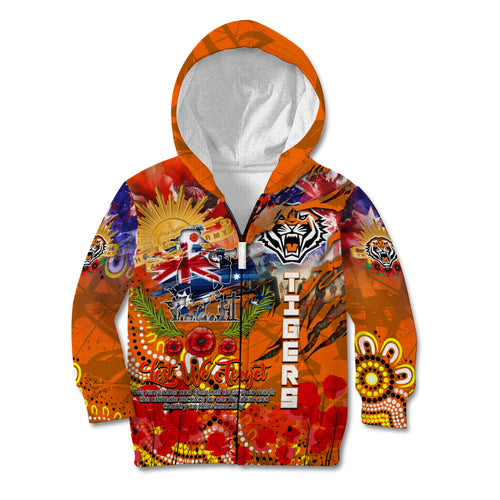 Personalised Australia Rugby Tigers ANZAC Kid Hoodie Wests Scratch Style