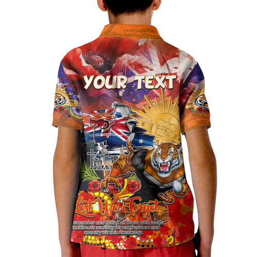 Personalised Australia Rugby Tigers ANZAC Kid Polo Shirt Wests Scratch Style