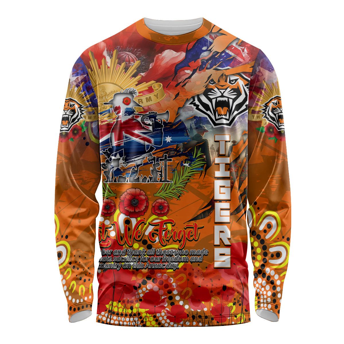 Personalised Australia Rugby Tigers ANZAC Long Sleeve Shirt Wests Scratch Style