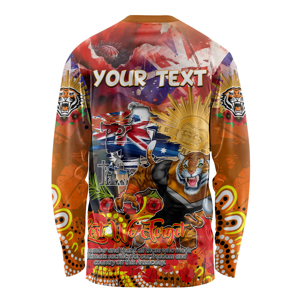 Personalised Australia Rugby Tigers ANZAC Long Sleeve Shirt Wests Scratch Style