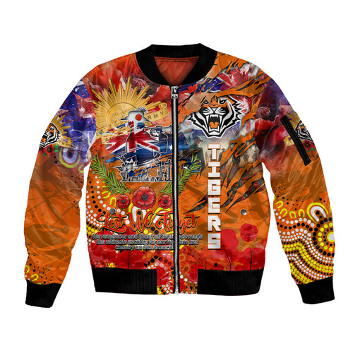 Personalised Australia Rugby Tigers ANZAC Sleeve Zip Bomber Jacket Wests Scratch Style