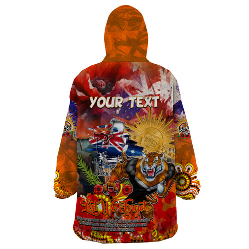Personalised Australia Rugby Tigers ANZAC Wearable Blanket Hoodie Wests Scratch Style
