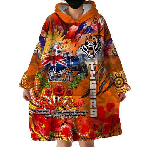 Personalised Australia Rugby Tigers ANZAC Wearable Blanket Hoodie Wests Scratch Style