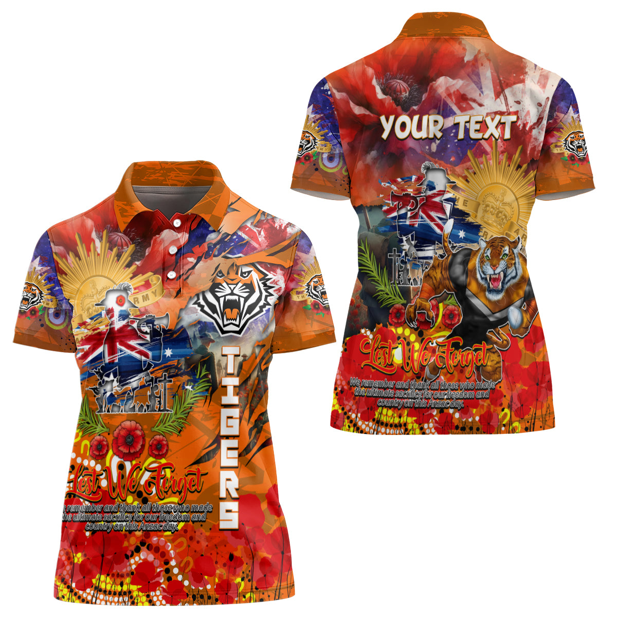 Personalised Australia Rugby Tigers ANZAC Women Polo Shirt Wests Scratch Style