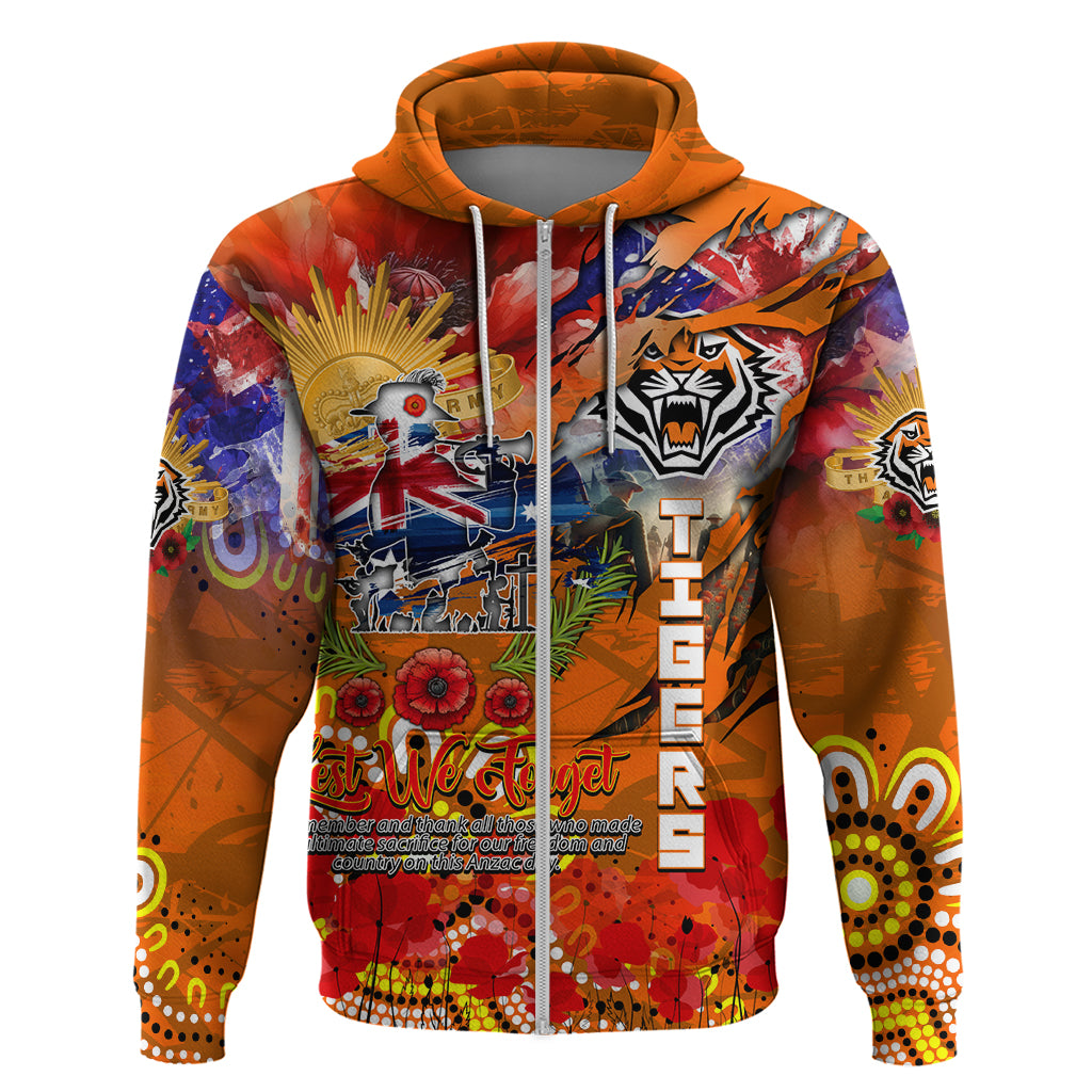 Personalised Australia Rugby Tigers ANZAC Zip Hoodie Wests Scratch Style