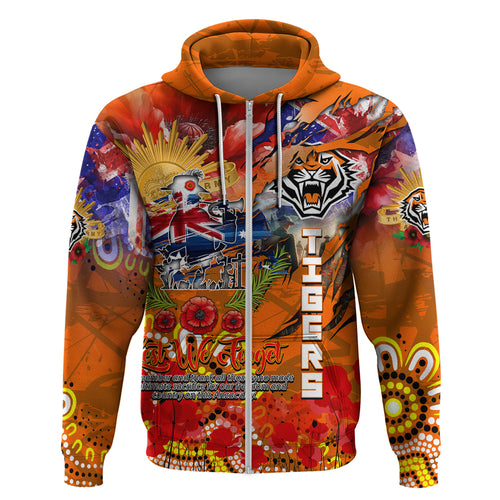 Personalised Australia Rugby Tigers ANZAC Zip Hoodie Wests Scratch Style