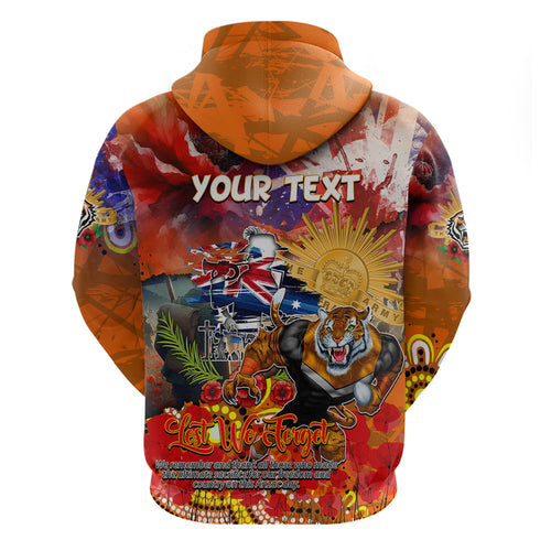 Personalised Australia Rugby Tigers ANZAC Zip Hoodie Wests Scratch Style