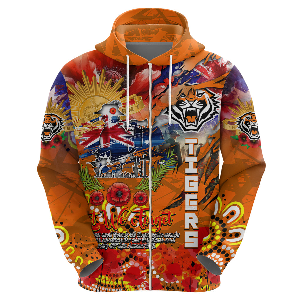 Personalised Australia Rugby Tigers ANZAC Zip Hoodie Wests Scratch Style