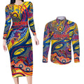 Custom NAIDOC Week 2024 Crows Couples Matching Long Sleeve Bodycon Dress and Long Sleeve Button Shirt Aboriginal Animals Keep The Fire Burning