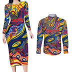 Custom NAIDOC Week 2024 Crows Couples Matching Long Sleeve Bodycon Dress and Long Sleeve Button Shirt Aboriginal Animals Keep The Fire Burning
