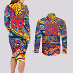 Custom NAIDOC Week 2024 Crows Couples Matching Long Sleeve Bodycon Dress and Long Sleeve Button Shirt Aboriginal Animals Keep The Fire Burning