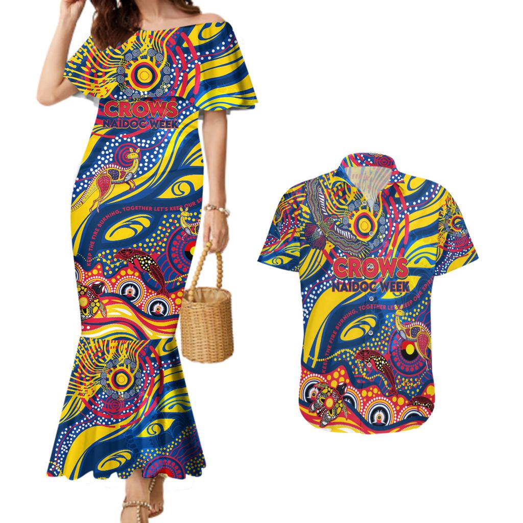 Custom NAIDOC Week 2024 Crows Couples Matching Mermaid Dress and Hawaiian Shirt Aboriginal Animals Keep The Fire Burning