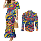 Custom NAIDOC Week 2024 Crows Couples Matching Mermaid Dress and Long Sleeve Button Shirt Aboriginal Animals Keep The Fire Burning