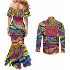 Custom NAIDOC Week 2024 Crows Couples Matching Mermaid Dress and Long Sleeve Button Shirt Aboriginal Animals Keep The Fire Burning
