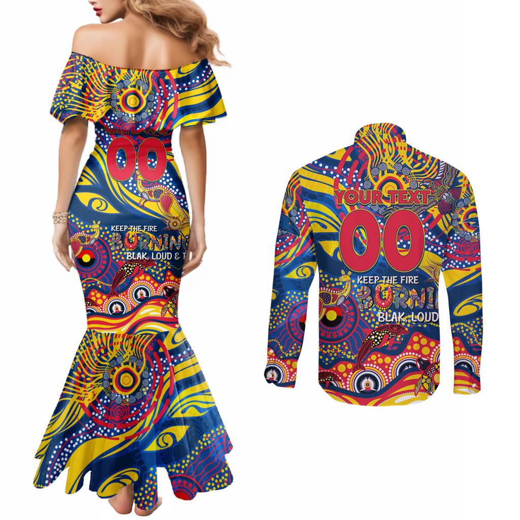 Custom NAIDOC Week 2024 Crows Couples Matching Mermaid Dress and Long Sleeve Button Shirt Aboriginal Animals Keep The Fire Burning