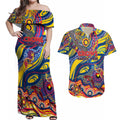 Custom NAIDOC Week 2024 Crows Couples Matching Off Shoulder Maxi Dress and Hawaiian Shirt Aboriginal Animals Keep The Fire Burning