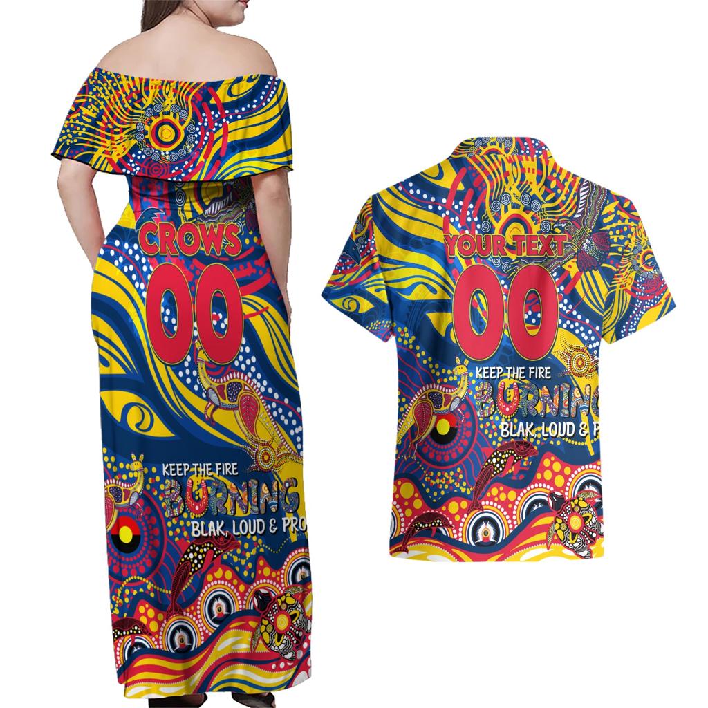 Custom NAIDOC Week 2024 Crows Couples Matching Off Shoulder Maxi Dress and Hawaiian Shirt Aboriginal Animals Keep The Fire Burning