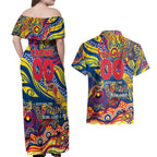 Custom NAIDOC Week 2024 Crows Couples Matching Off Shoulder Maxi Dress and Hawaiian Shirt Aboriginal Animals Keep The Fire Burning