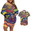 Custom NAIDOC Week 2024 Crows Couples Matching Off Shoulder Short Dress and Hawaiian Shirt Aboriginal Animals Keep The Fire Burning