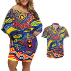 Custom NAIDOC Week 2024 Crows Couples Matching Off Shoulder Short Dress and Hawaiian Shirt Aboriginal Animals Keep The Fire Burning