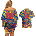 Custom NAIDOC Week 2024 Crows Couples Matching Off Shoulder Short Dress and Hawaiian Shirt Aboriginal Animals Keep The Fire Burning